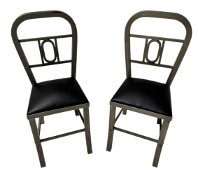 Two French Art Deco Side Chairs with Black Leather Seats, 1930s